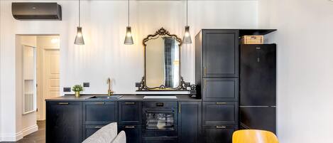 Fridge, microwave, oven, dishwasher