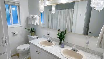 Chuveiro/banheira combinados, secador de cabelo, toalhas de banho