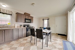 Fridge, microwave, stovetop, coffee/tea maker - Cozy Cabin: Community Pool & Lakefront Beach! (Cassopolis)