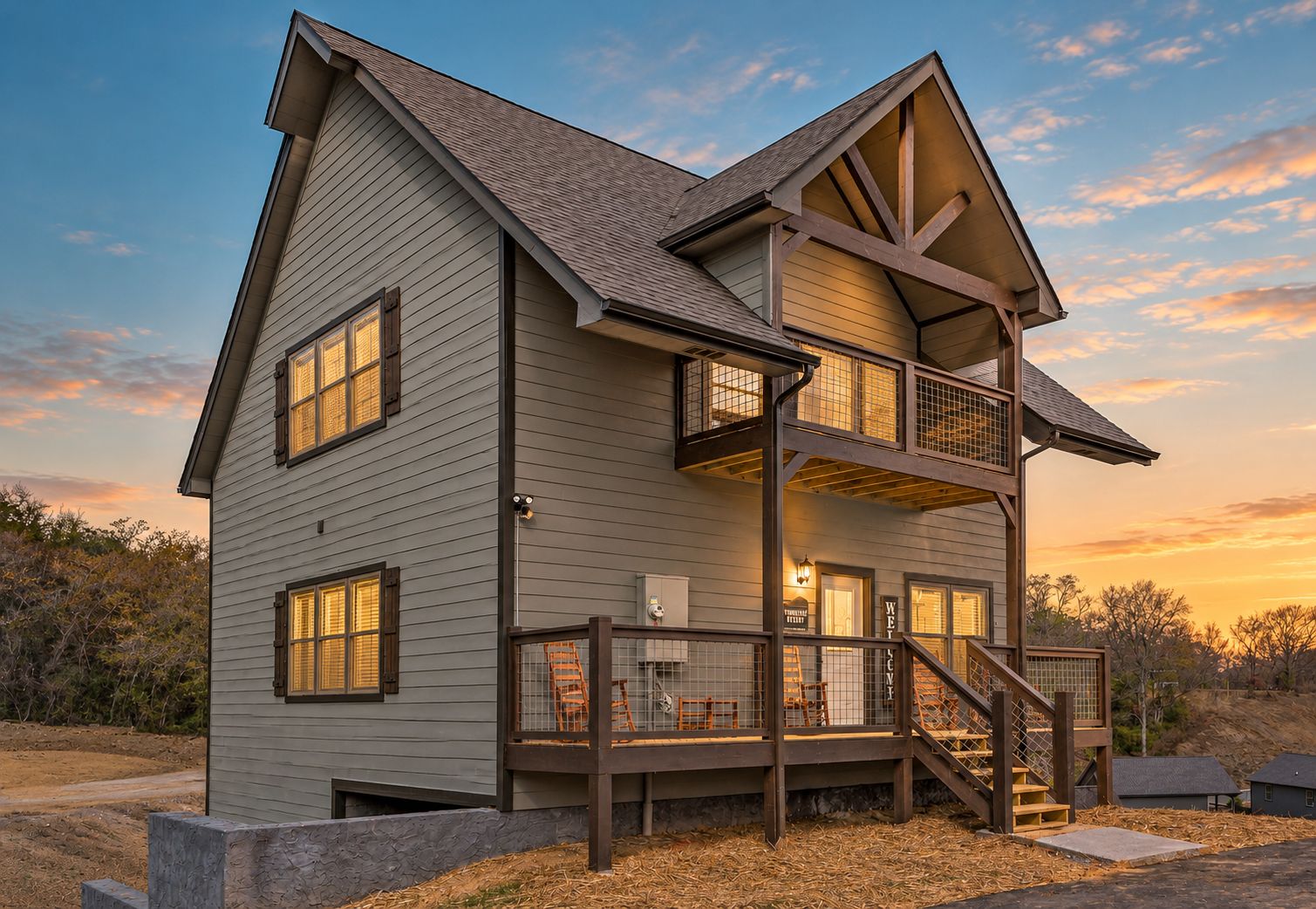 Rock on the front porch at sunset, or head up to the balcony for a higher perch.