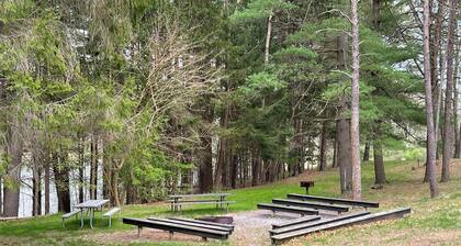 Lakeside view at Camp Golden Pond and affordable lodging for Penn State Events.