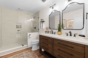 Combined shower/tub, hair dryer