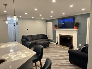 Smart TV, fireplace, computer monitors