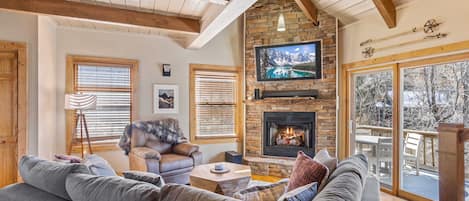 TV, fireplace, table football