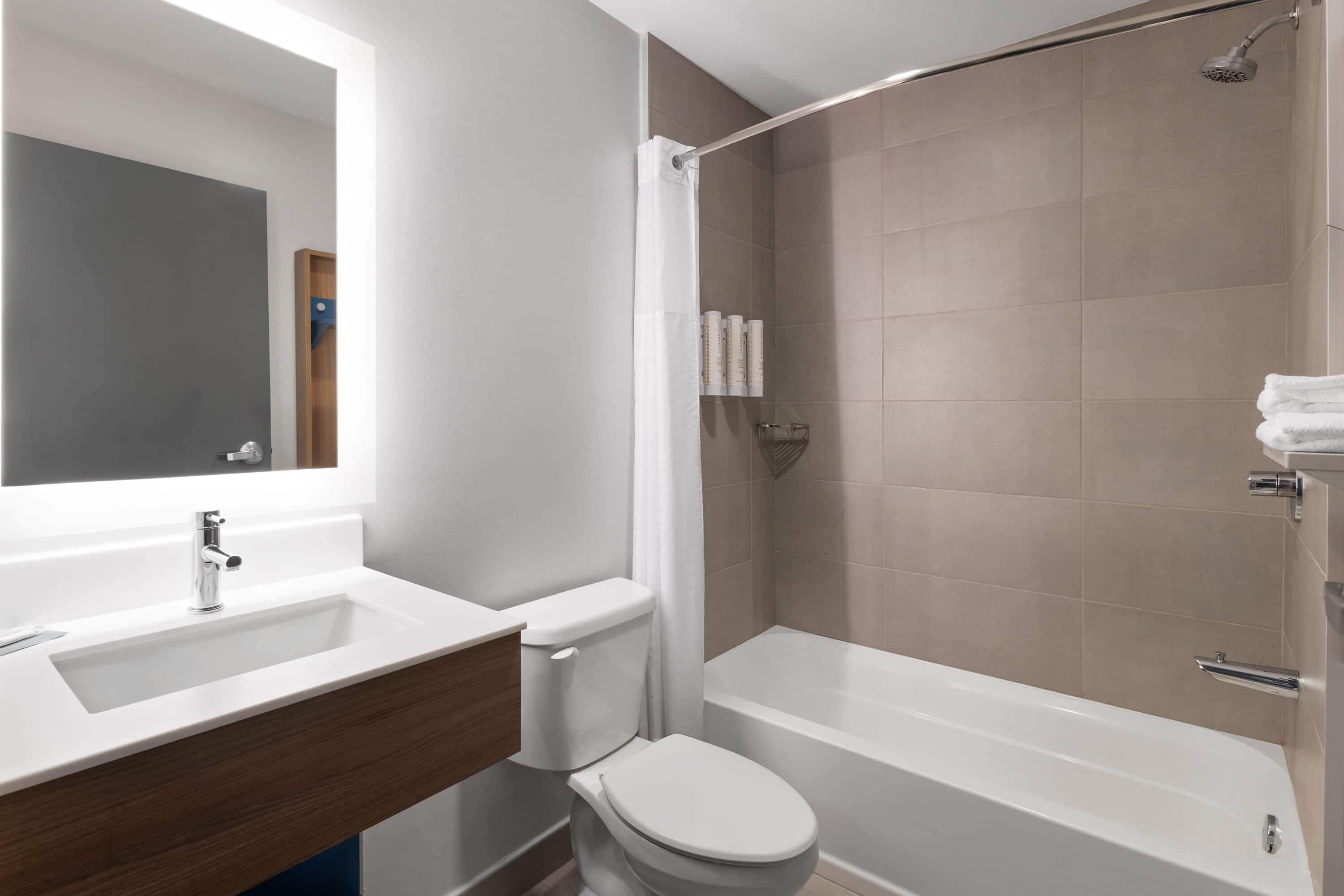 Room, 1 King Bed, Non Smoking | Bathroom | Combined shower/bathtub, free toiletries, hair dryer, towels