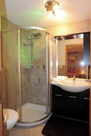 Ducha, secador de pelo y toallas