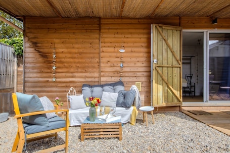 Terrace/patio. Chalet "in Medoc 3" with Private Garden & Wi-Fi