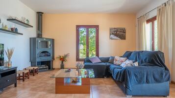 Télévision, cheminée, table de tennis de table