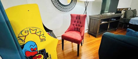1 bedroom, desk, iron/ironing board, travel crib