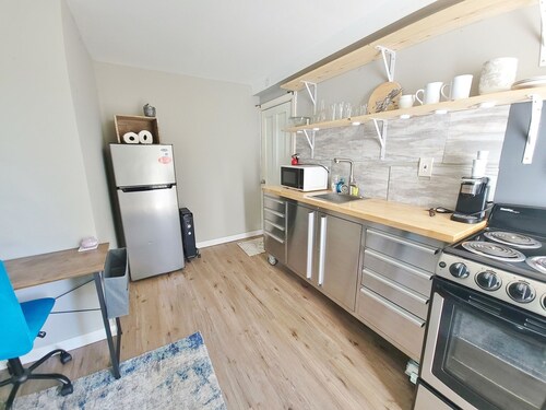 In unit laundry. AC, Modern Studio with desk and parking