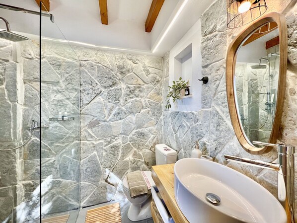 Ducha, secador de pelo y toallas