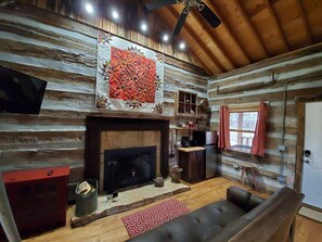 TV, fireplace - The Cottonwood cabin by Garden of the Gods in the Shawnee National Forest (Elizabethtown)