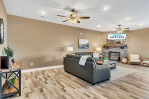 TV, fireplace, foosball, offices