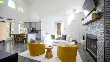 Smart TV, fireplace, video games, books