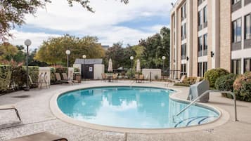 Outdoor pool, open 9:00 AM to 10:00 PM, pool umbrellas, sun loungers