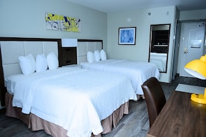 Deluxe Room, 2 Double Beds, Non Smoking (Walk-in Shower) | Desk, laptop workspace, blackout drapes, iron/ironing board - The Addison Hotel, SureStay Collection by Best Western (Addison)