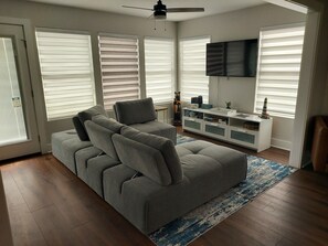 Smart TV, foosball, books