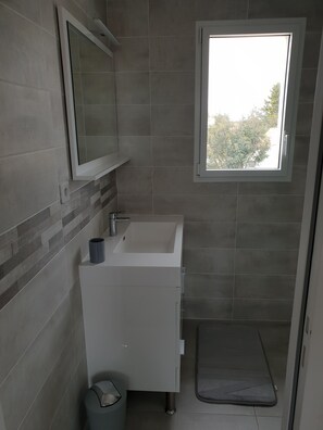 Douche, séchoir à cheveux, papier de toilette