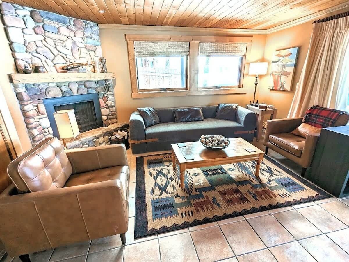 TV, fireplace, DVD player, books