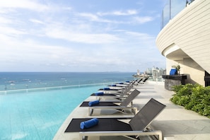 Outdoor pool, open 7:00 AM to 8:00 PM, pool umbrellas, sun loungers
