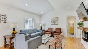 Smart TV, fireplace, video games, foosball