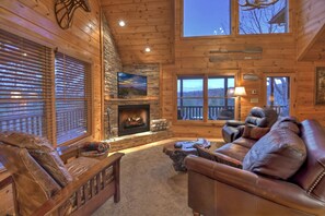 TV, fireplace, video games, foosball