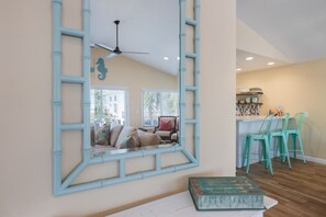 Smart TV, DVD player, foosball, books