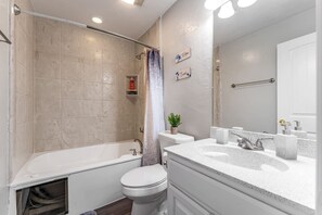 Hair dryer, towels, toilet paper