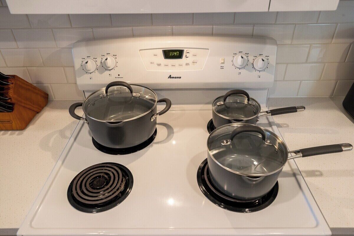 A variety of pots are included in our well-appointed kitchen