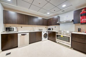 Fridge, microwave, oven, toaster