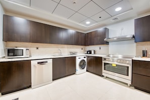 Fridge, microwave, oven, toaster