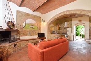 TV, fireplace