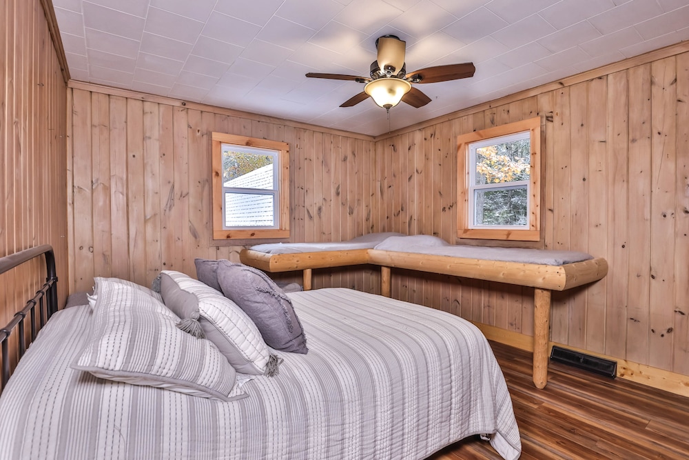 Lakefront home with private dock, deck, fireplace, firepit, canoe