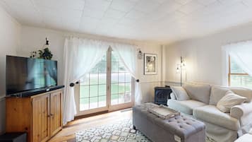 TV, fireplace, foosball, books