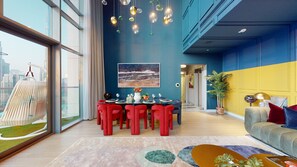 Superior Apartment | Living area | 80-inch flat-screen TV with cable channels, TV, streaming services