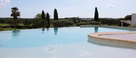 Seasonal outdoor pool, sun loungers