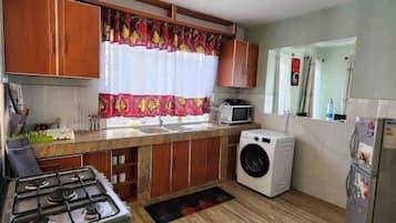 Fridge, microwave, oven, electric kettle