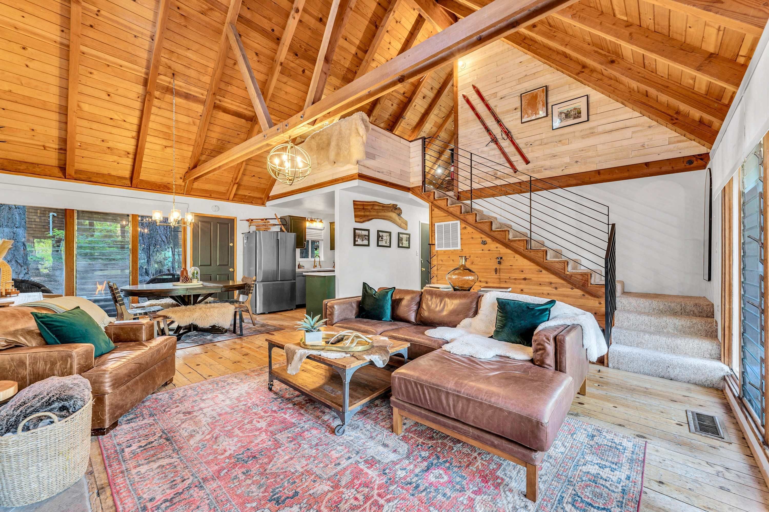 Living Room: Smart TV, comfortable seating, fireplace