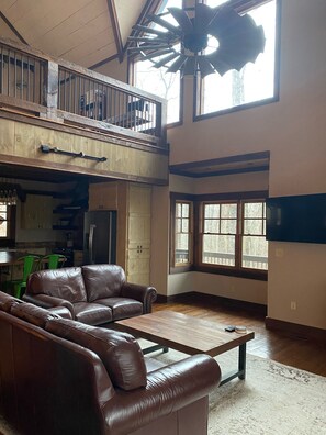 Smart TV, fireplace, video games, foosball