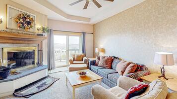 TV, fireplace, video games, DVD player