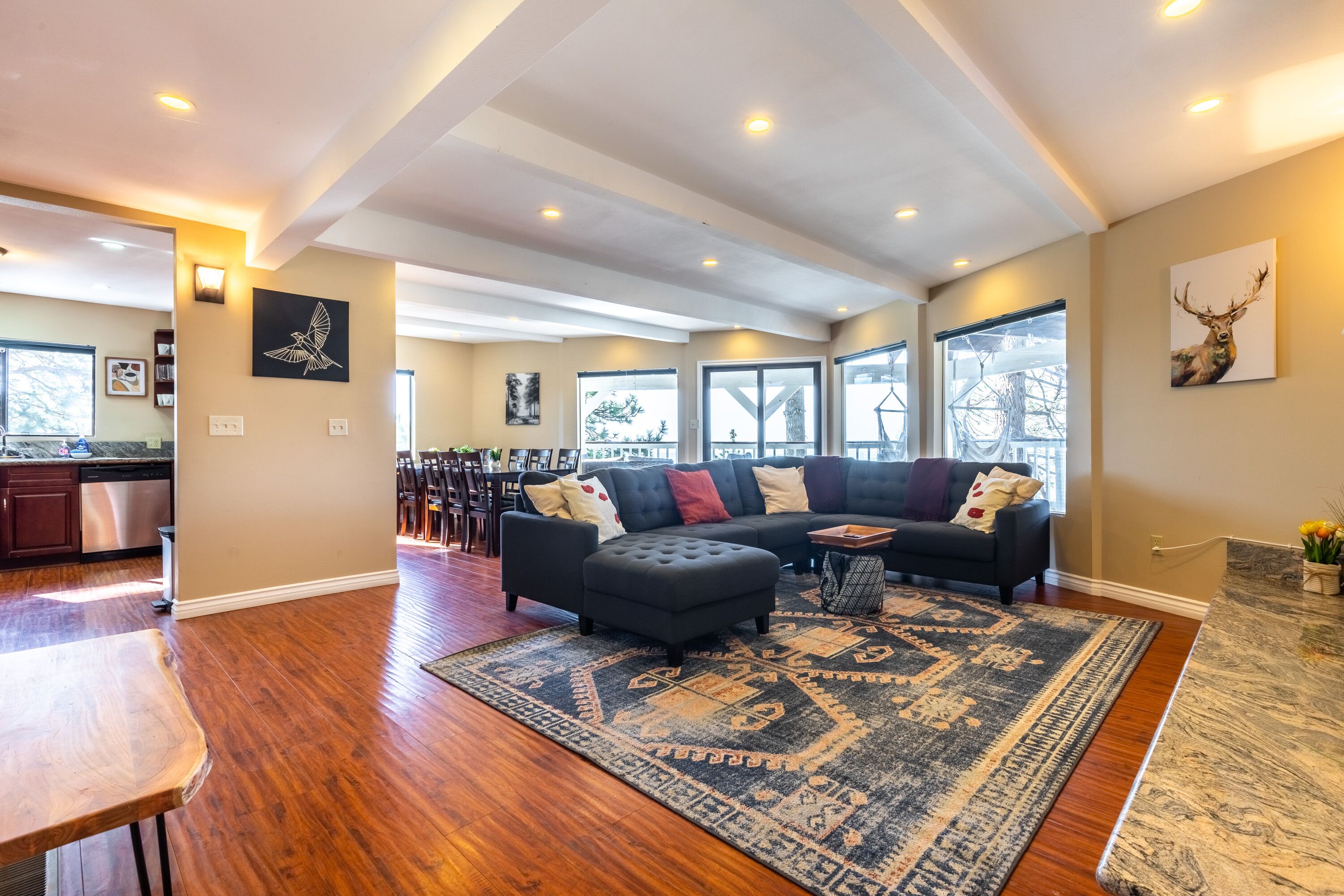 Smart TV, fireplace, video games, foosball