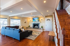 Smart TV, fireplace, video games, foosball