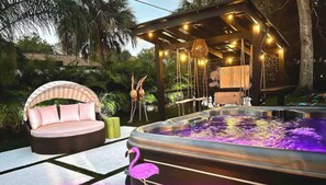 soak in the hot tub, swing under the pergola with bar counters on each side or nap in the oversized lounge seating - Retro FL Charm | Pool + Spa | AMI + Downtown | IMG (Bradenton)