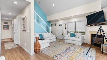 Televisión, chimenea, videojuegos