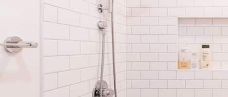 Combined shower/tub, hair dryer
