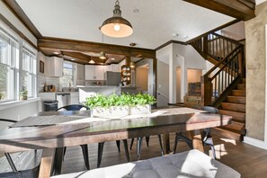 Enjoy cooking in this well-equipped kitchen with a large island and planter.
