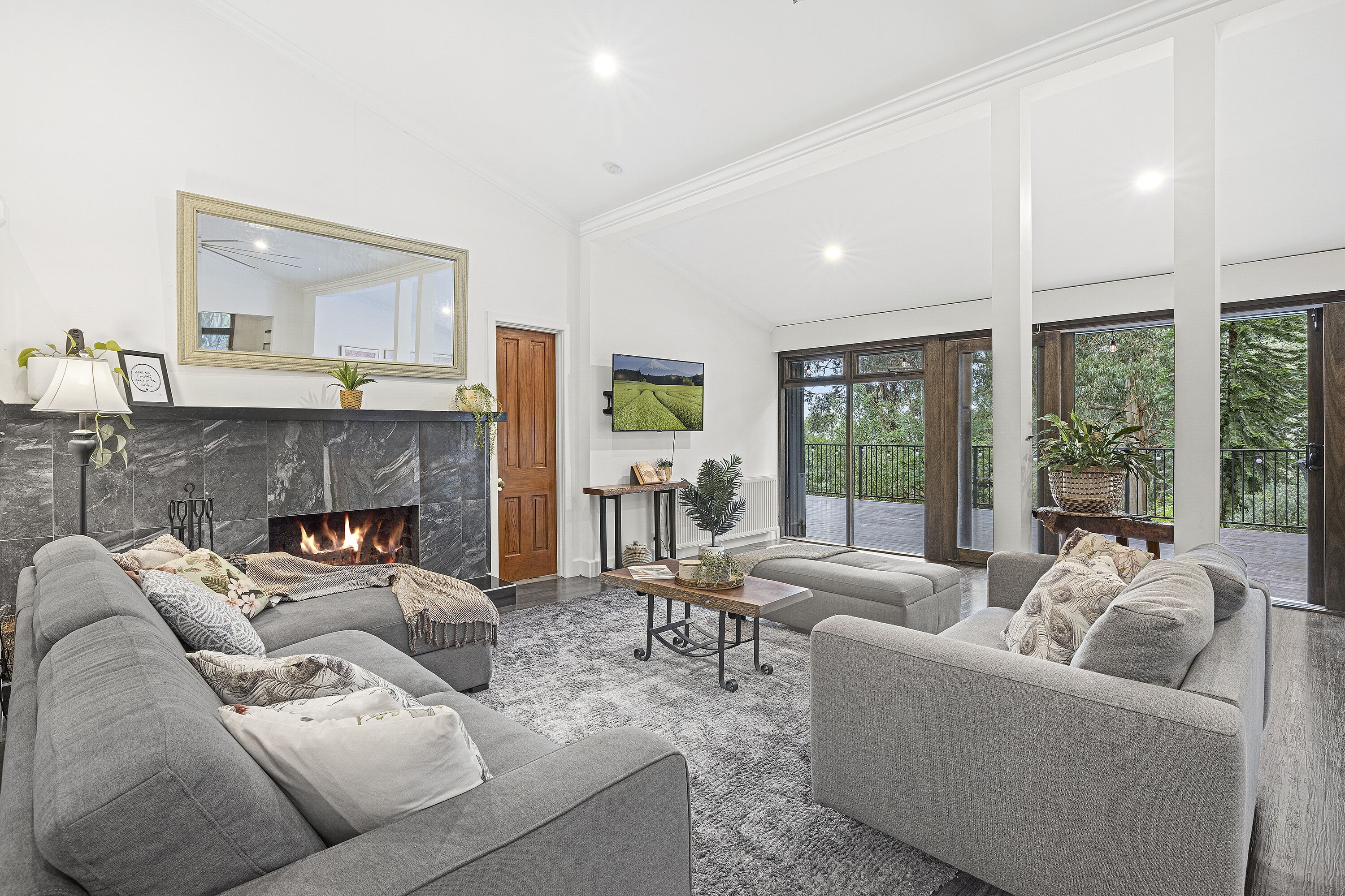 Smart TV, fireplace, DVD player, ping pong