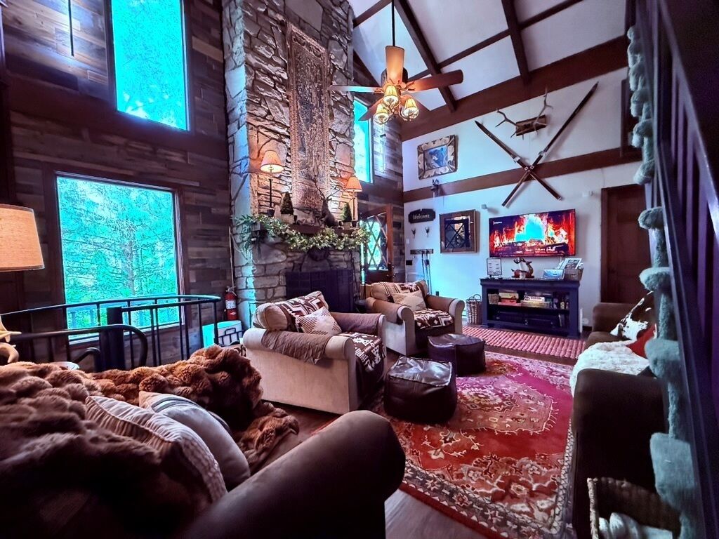 Smart TV, fireplace, DVD player, books