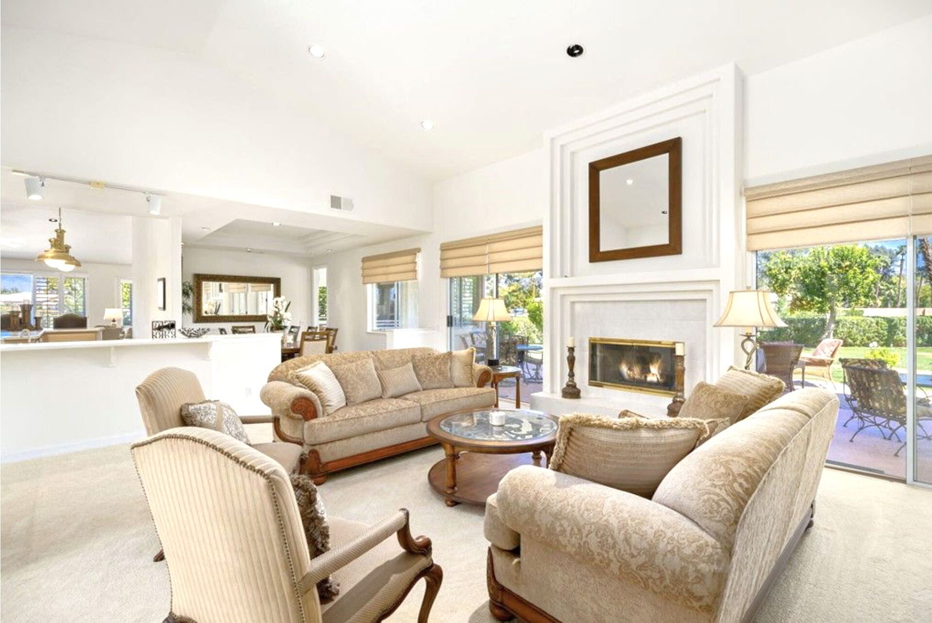 TV, fireplace, DVD player, computer monitors