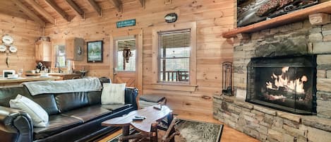 Smart TV, chimenea y libros
